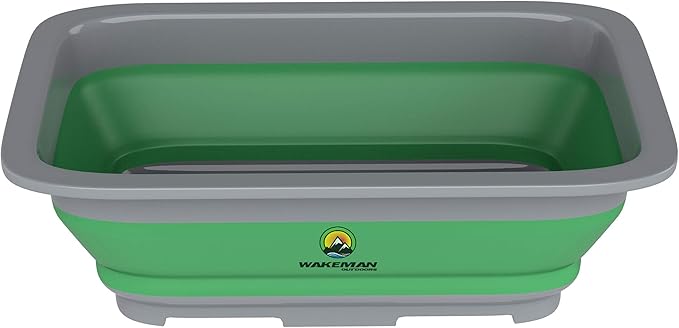 Collapsible Ice Bucket - 10-Liter Portable Outdoor Multi-Use Basin, Dish Tub, and Storage Basket for Camping and Tailgating by Wakeman (Green)