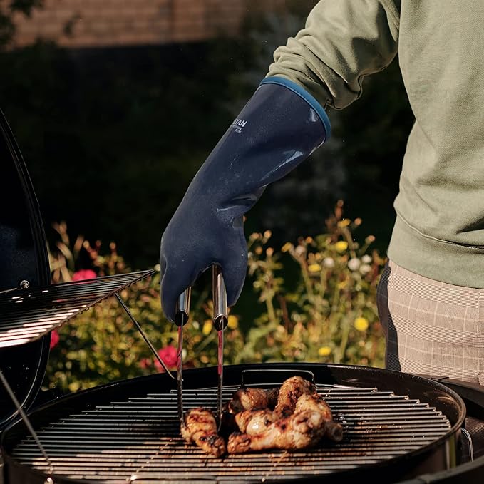 DEYAN Silicone BBQ Gloves, 932°F Heat Resistant Oven Gloves with Fingers, Kitchen Waterproof Hot Proof Glove for Fryer, Smoker, Baking, Cooking, Cutting(9/L)