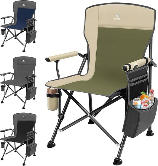 XL Heavy Duty Camping Chair 396lb Capacity (525lb Max) – Waterproof 1680D Oxford Fabric, 2" Padded Seat & Back, Cup Holder, Cooler Pocket, Portable for Camping, Beach & Tailgating (Taupe/Olive)