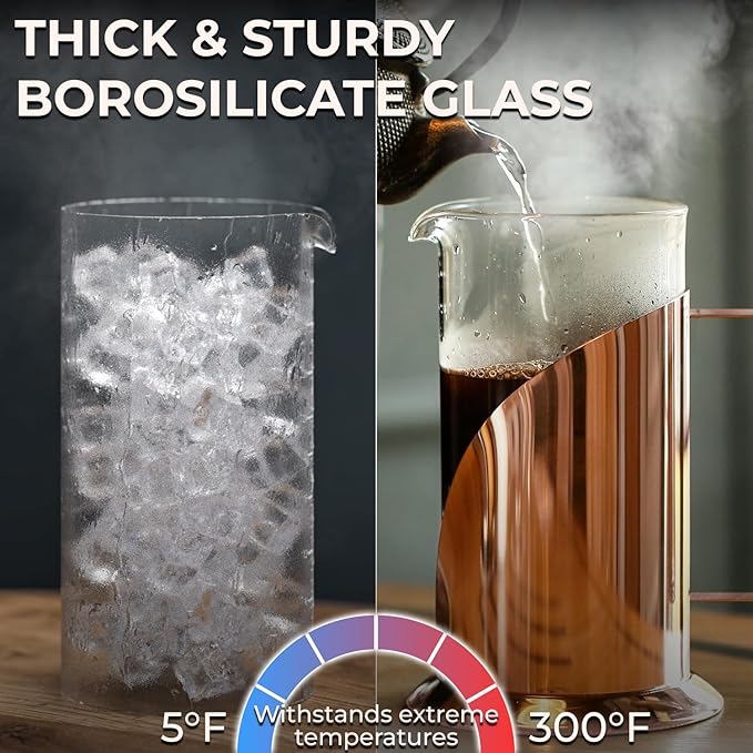 Cafe Du Chateau Stainless Steel French Press Coffee Maker - 34oz Insulated Coffee Press with 4-Level Filtration, BPA Free, Durable Glass, Great for Tea