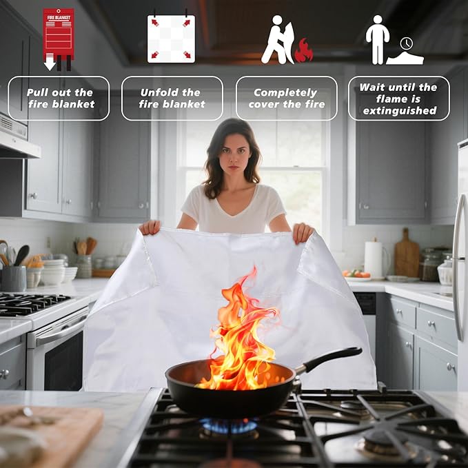 Smilco Emergency Fire Blanket for Home & Kitchen - 40x40 Flame-Retardant Fiberglass Fire Suppression Blankets, 1-Pack for Bedroom, Camping, BBQ & Emergency Safety (White)
