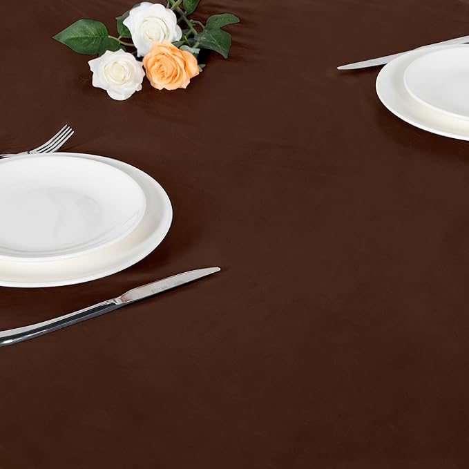 LUSHVIDA Round Waterproof Table Cover Elastic Vinyl Fitted Tablecloth Elastic Edged Plastic Table Cloth (Deep Coffee, Best for Up to 45"-56" Round)
