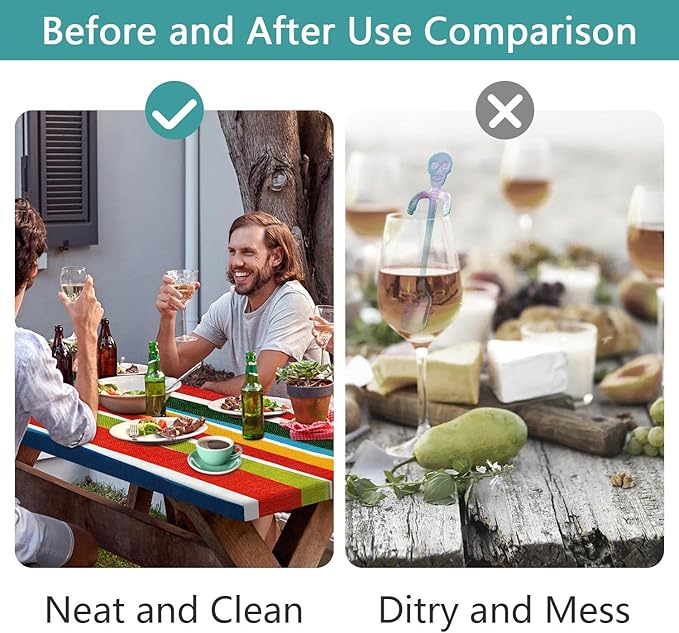 JAWO Picnic Table Covers with Bench Covers Modern Stripe Camping Tablecloth 6FT for 6 Person Fitted Picnic Table Cover with Elastic Windproof Waterproof Fabric, Camping Accessories Patio & Outdoor