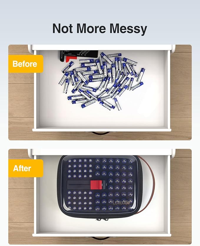 Luxtude Battery Storage Organizer, Clear Battery Organizer Storage Case with Tester,Batteries Holder Organizers for 90 PCS, Batteries Case Organizers Holds 50 AA & 40 AAA, Camping Accessories(Black)