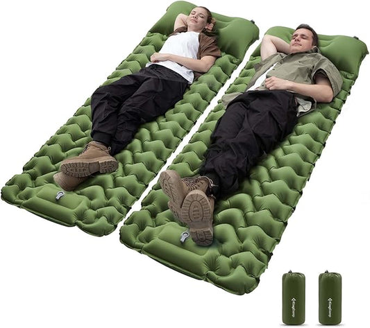 KingCamp Sleeping Pad for Camping, Ultralight Connectable Inflatable Sleeping Pad Camping Mattress with 6.3" Built-in Pillow & Foot Pump for Backpacking Hiking Tent Cot