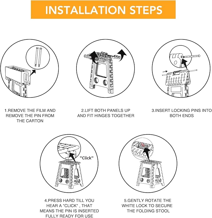 Delxo 16 Inch Folding Step Stool,Foldable Stool for Adults with Safety Lock,Portable Collapsible Plastic Stepstool,Non Slip Folding Stools for Kitchen Bathroom Bedroom Up to 400LBS,(Black 1PC)