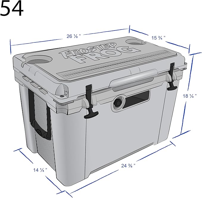 Made in USA Frosted Frog Hyper-Light 54 Quart Hard Cooler Insulated Portable Ice Chest Box for Beach, Beverages, Camping, Fishing, Boat, Barbecue, 30% Lighter Than Rotomolded Coolers