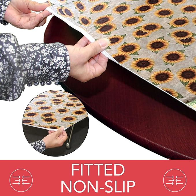 LAMINET Elastic Fitted Table Cover - Sunflower - Small Round - Fits Tables up to 44" Diameter