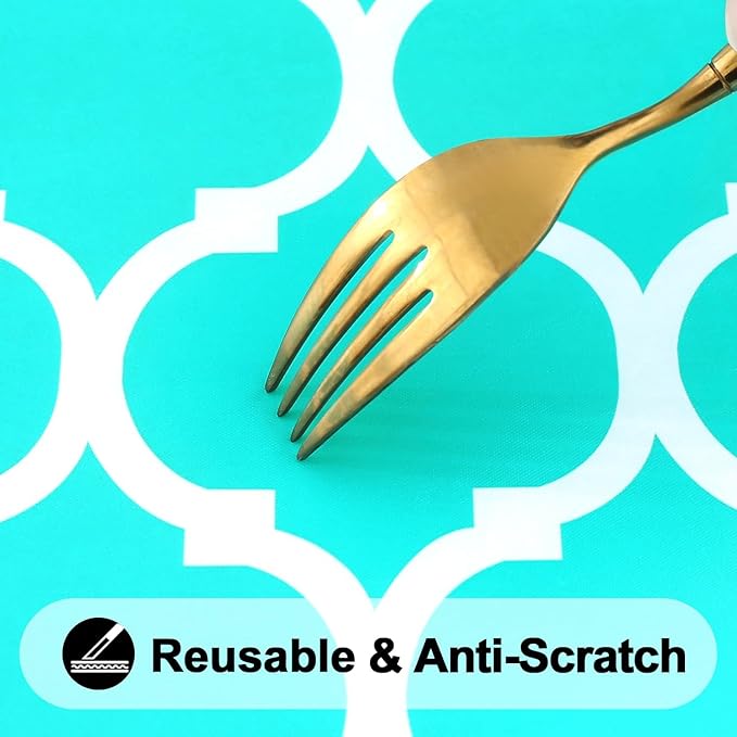 Smiry Rectangle Picnic Table Cover, Waterproof Elastic Fitted Camping Tablecloths for 5 Foot Tables, Wipeable Flannel Backed Vinyl Tablecloth Protector for Indoor, Outdoor (Teal, 36x60 Inches)