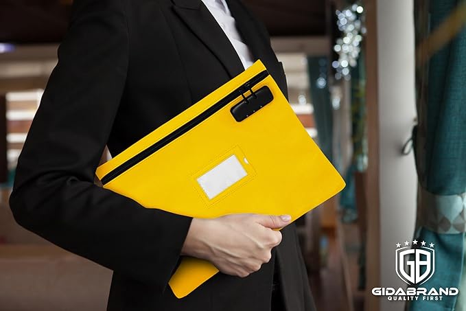 Yellow Notary Bag with Lock | 14x11 inch | Zipper Supplies Bag | Locking Document Case for Notary Kit, Stamp, Embosser, Ink Pad, and Valuables