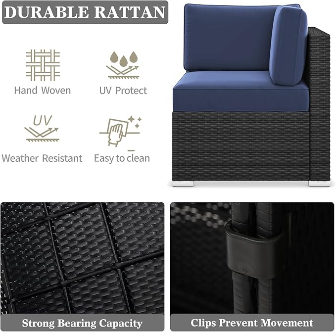 LayinSun 8 Piece Patio Furniture Set with 44" Propane Gas Fire Pit Table, Outdoor Sectional Conversation Set Wicker Rattan Sofa Set with Coffee Table