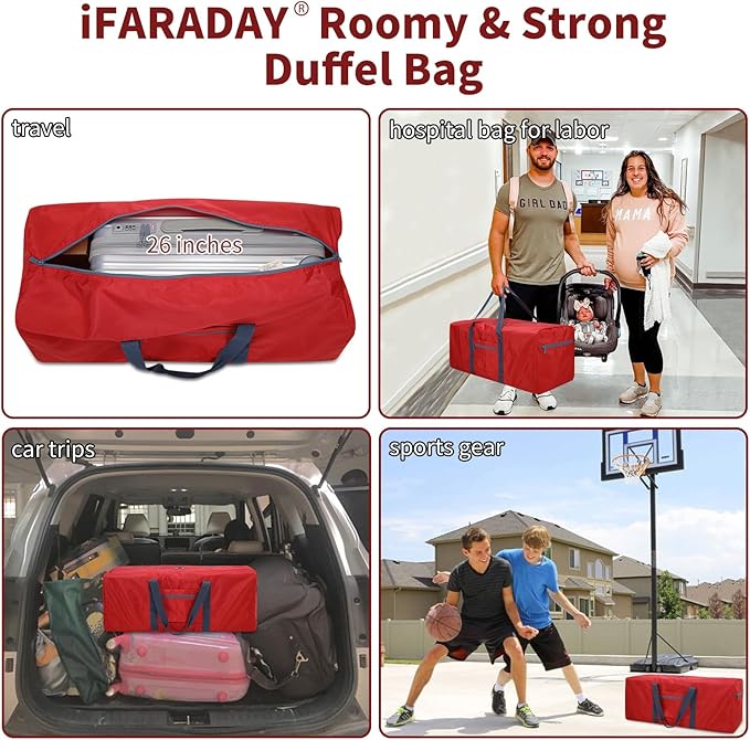 Foldable Duffle Bag for Travel - 75L Large Spare Travel Duffel Bag Lightweight with Trolley Sleeve - Red