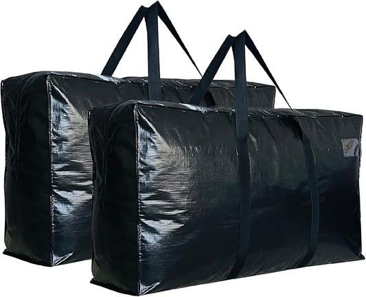 Extra Large Storage Bags, Jumbo Moving Tent Storage Bags, Waterproof Foldable Big Black XL Duffle Bag for Travel, 38x23x11inch - 2PACK