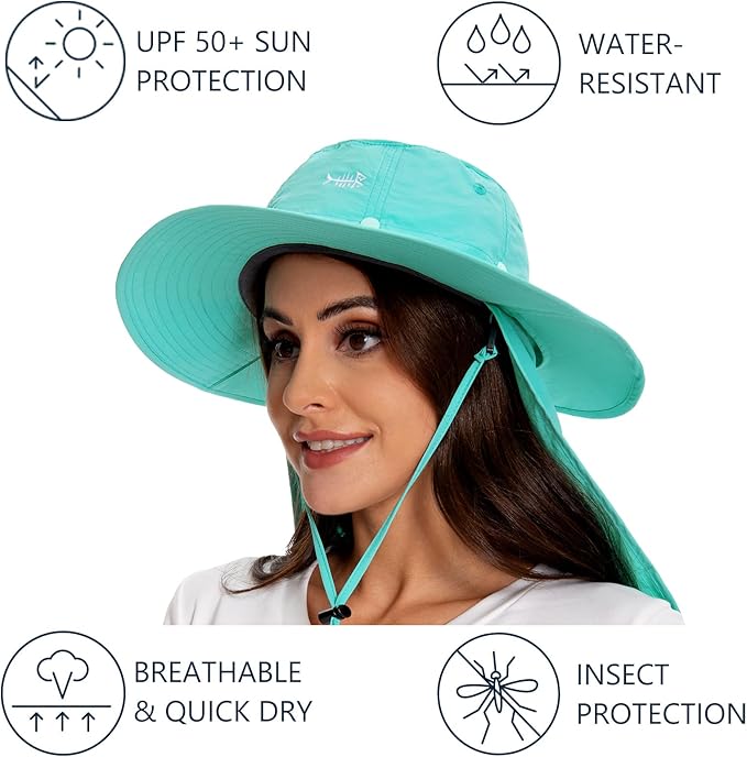 BASSDASH UPF 50+ Mosquito Sun Hat with Hidden Head Net and Neck Flap for Men Women Outdoor Fishing Hiking Camping FH16