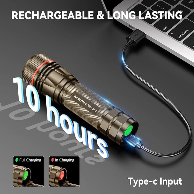 WdtPro Rechargeable Flashlights High Lumens, 2 Pack 10H Long Lasting Super Bright EDC Flashlight, LED Mini Tactical Flash Lights for Camping Emergency, Drop & Water Resistant Brown(Battery Included)