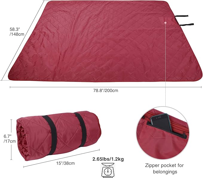 REDCAMP Large Waterproof Stadium Blanket for Cold Weather, Soft Warm Fleece Camping Blanket Windproof for Outdoor Sports, Red