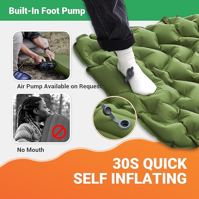 KingCamp Sleeping Pad for Camping, Ultralight Connectable Inflatable Sleeping Pad Camping Mattress with 6.3" Built-in Pillow & Foot Pump for Backpacking Hiking Tent Cot