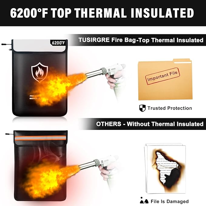 6200°F Upgraded Fireproof Document Bag, 15.7" x 11.4" Faraday Bag, Water Resistant Fireproof Money Bag with Zipper, 18 Layers of Heat Insulated Materials, RFID Blocking Bag, Anti-Theft Anti-Tracking