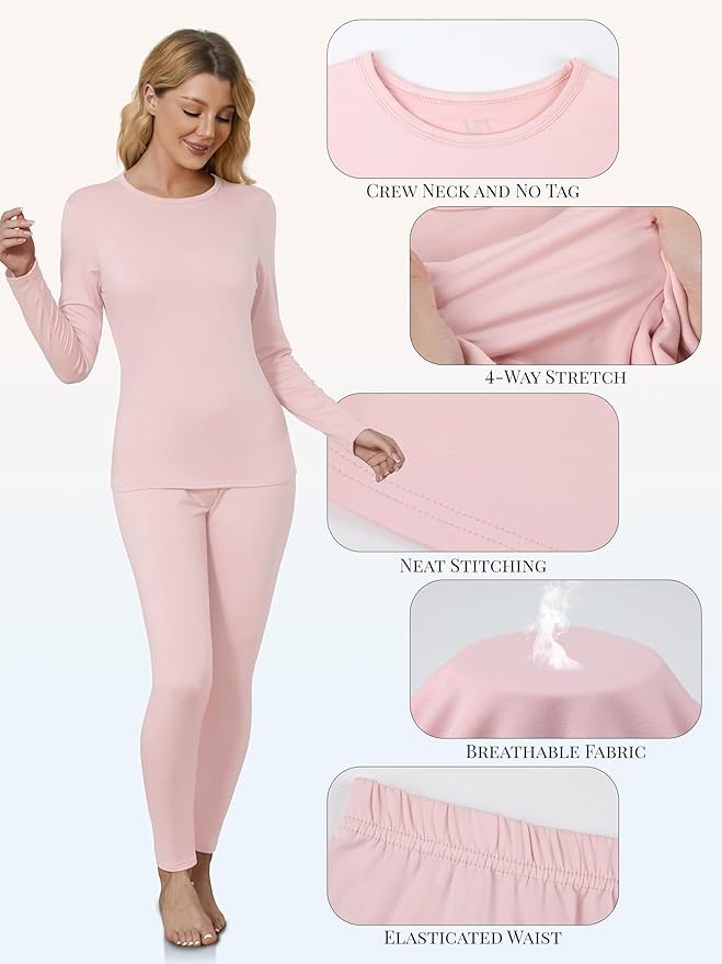 VZV Thermal Underwear for Women, Long Johns for Women Thermal Sets Fleece Lined Base Layer Top and Bottom Set