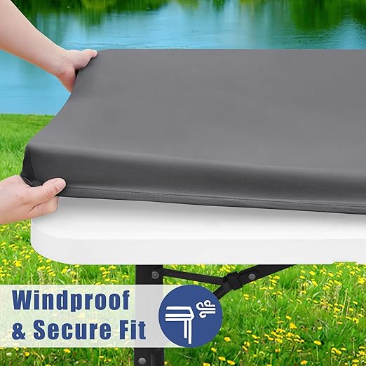 Picnic Table Cover with Bench Covers, Elastic Fitted Spandex Tablecloths for 6 Foot Rectangle Tables, Stretch Washable Patio Tablecloth for Outdoor, Camping (Grey, 30"x72")