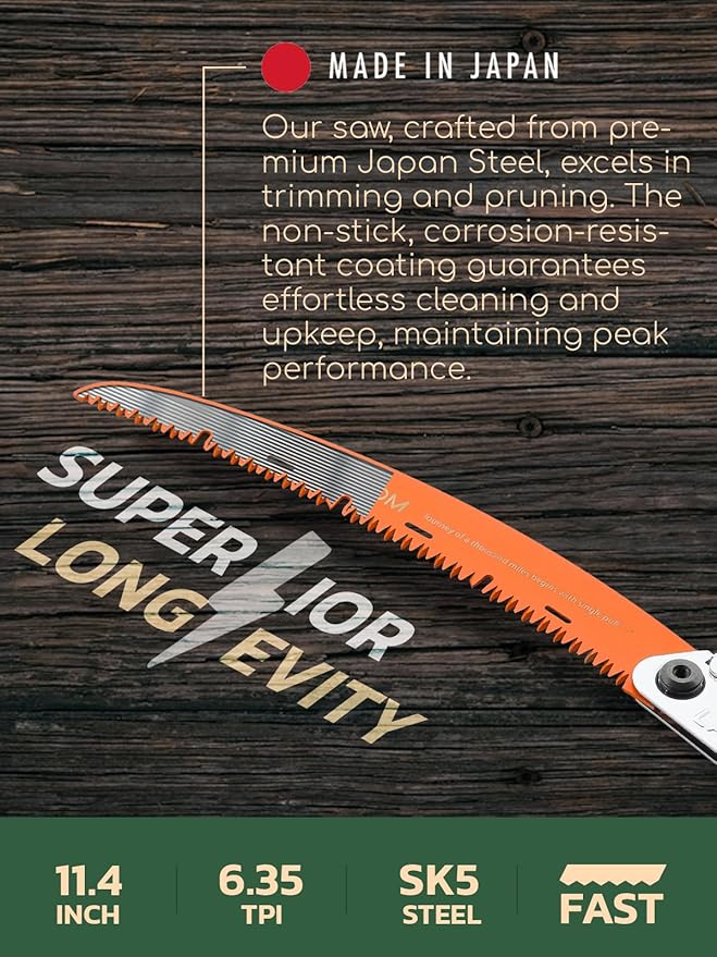 LAGOM Folding Camp Saw for Cutting Branches, 11.4" Curved Blade | SK5 Steel, Ergonomic Handle, One-Hand Use, Secure Lock | Foldable Pruning Tool for Camping, Gardening, Survival, Kayaking, Outdoors