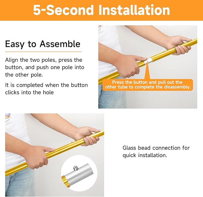 SAN LIKE Aluminum Tent Poles for Tarp & Awnings - 75in Adjustable, Collapsible Poles - 2 Sets (5 Sections)