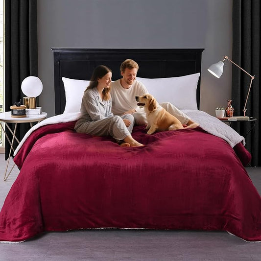 Waterproof King Size Blankets for Bed 80'' x 90'', 3 Layer Lightweight and Stain Resistant Blankets Waterproof Sherpa Bed Cover Spill-Proof Dog Splash Throw for Couch, Sofa Protect, Camping(Red)