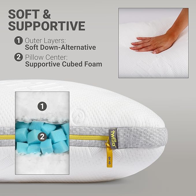 Twilla Adjustable Side Sleeping Pillow, Customizable Pillows, Down Alternative and Supportive Foam, Perfect Luxury Sleeper Queen Pillow