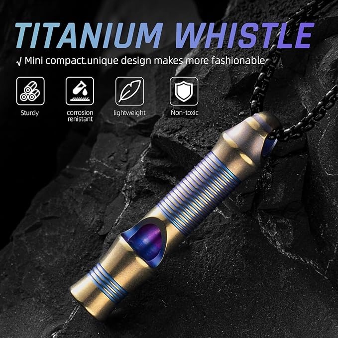 TISUR Titanium Emergency Whistle,EDC Safety Whistles Necklace Loud up to 120db,Survival Whistles for Survival,Hiking,Camping,Pets Training