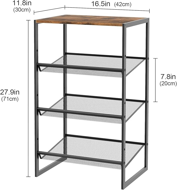 Garden 4 you 4 Tiers Narrow Shoe Rack,Small Space Freestanding Shoe Storage Organizer with Brown Wooden Tabletop,Adjustable Metal Shelf Stackable Shoe Shelf for Entryway Hallway Living Room Closet