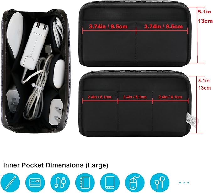 Electronic Organizer Travel Case – Waterproof Cable Bag for Cord, Charger, Hard Disk, Power Bank – Small Tech Storage for Travel, Backpack, Business Trip, Airplane