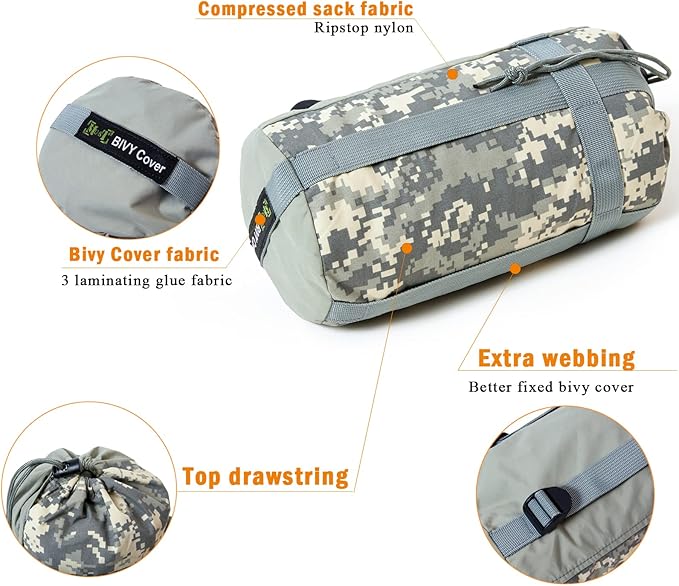 Bivy Cover Sack for Military Army Modular Sleeping System, Waterproof Outer Shell for Sleeping Bag, Minimalist Stealth Shelter