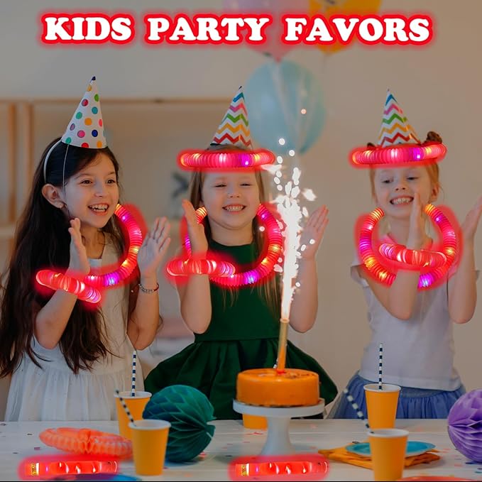 Red Glow Sticks Party Favors for Kids 24 PCS,LED Light up Pop Tubes for Toddlers, Neon Necklaces Bracelets Accessories,Glow Birthday Wedding Dance Party Supplies Camping Toys Gifts Decorations