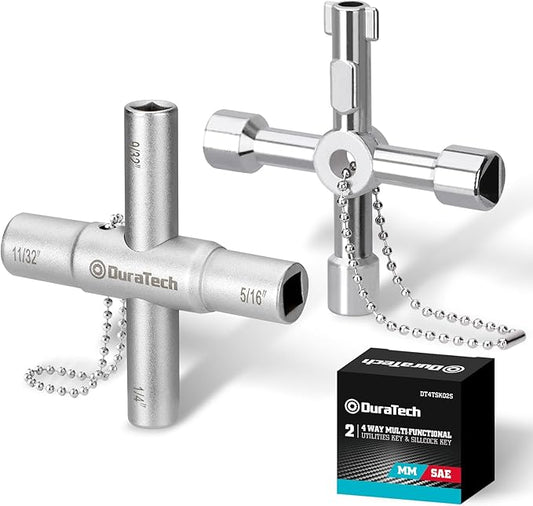 DURATECH 4 Way Sillcock Key Set, Utilities Key, Multi-functional Water Key, 2-Pack, for Valve, Faucet, and Spigots