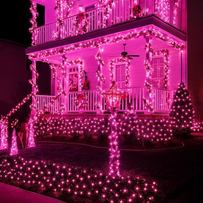 SANJICHA Pink Extra-Long Solar String Lights, 2-Pack 400 LED Solar Valentine Day Lights, Waterproof Copper Wire 8 Modes Solar Twinkle Fairy Lights for Mother's Day Tree Garden Party Wedding (Pink)