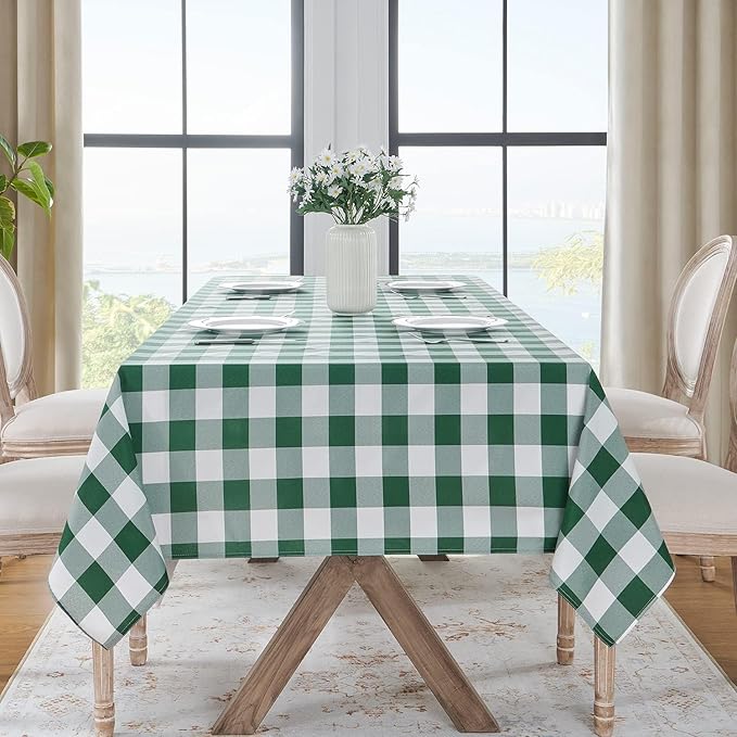 Softalker Gingham Checkered Rectangle Tablecloth - Waterproof Buffalo Plaid Table Cloth Stain Resistant Polyester Table Cover for Picnic/Camping/Outdoor - Green and White, 2 Pack - 60 x 84 Inch