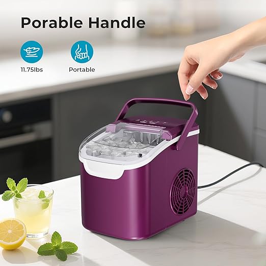 Smart Countertop Ice Maker Machine – 6-Minute 8-Bullet Ice, 26.5lbs Daily – Auto Self-Cleaning, Portable with Selectable Ice Size & Touch Panel for Home/Office/Bar