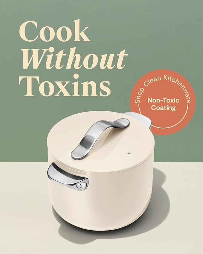 Caraway Petite Cooker - 2 Qt Ceramic Coated Pot - Free From Forever Chemicals - Perfect for Rice, Grains, or Sauces - Gray