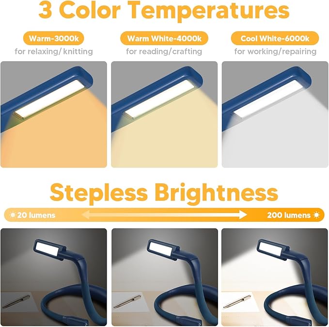 LED Neck Reading Light and Crafting Lamp with Black Storage Case, Ideal for Book Lovers, Readers, Crafters and Outdoor Enthusiasts, Perfect for Reading, Sewing, Camping, Crocheting, Walking at Night