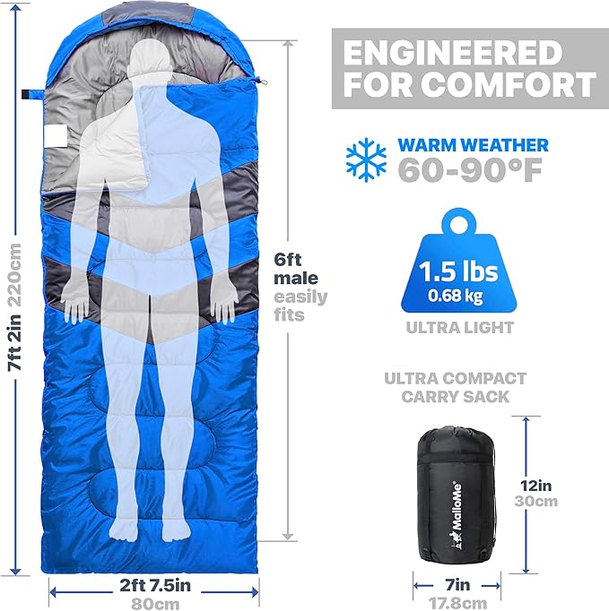 MalloMe Sleeping Bags for Adults Cold Weather & Warm - Backpacking Camping Sleeping Bag for Kids 10-12, Girls, Boys - Lightweight Compact Camping Essentials Gear Accessories Hiking Sleep Must Haves