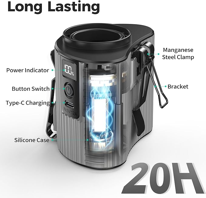 KITWLEMEN Portable Waist Fan - Personal Clip on Belt Fan, 5 Speeds 20H Cooling, Rechargeable Battery Operated, Wearable with Lanyard for Camping, Travel, Jobsite (Gray)