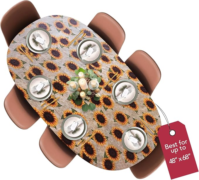 LAMINET Elastic Fitted Table Cover - Sunflower - Oblong/Oval - Fits Tables up to 48" x 68”