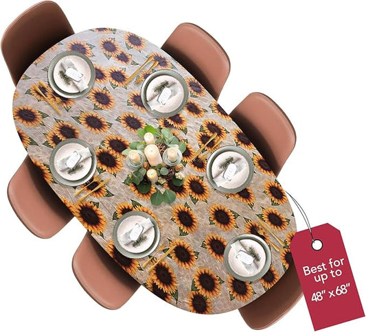 LAMINET Elastic Fitted Table Cover - Sunflower - Oblong/Oval - Fits Tables up to 48" x 68”