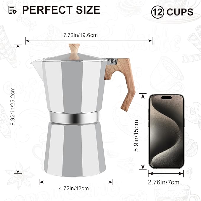 wedrink Stovetop Espresso Maker - 12 Cups Moka Pot Italian Coffee Maker Coffee Pot Aluminium Stovetop Camping Espresso Maker Manual Cuban Coffee Percolator