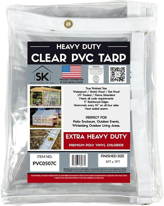 24mil Clear PVC Vinyl Heavy Duty Tarp Enclosure Panel - True Size, UV Protection, Tear Resistant, Waterproof Tarp with Arctic Flexibility 6x10