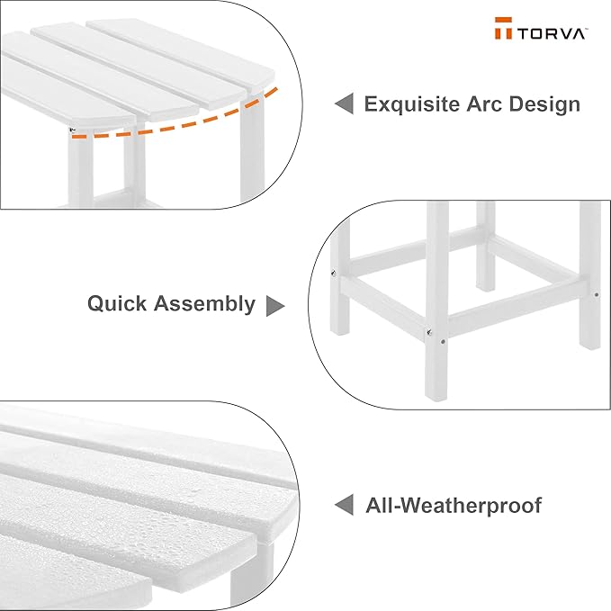 TORVA Patio Adirondack Side Table, Outdoor End Tables All-Weather Resistant HDPE Humidity-Proof Long Time Use for Deck, Lawn,Garden, Porch, Backyard End Table(White Color-1 Tier)