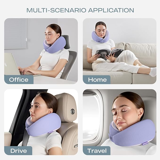 Skechers Memory Foam Neck Pillow, Comfortable & Breathable Travel Pillow,Neck Pillow Airplane for Travel, Car Rides, Home, and Office Use, Ergonomic Design for Men and Women,Purple