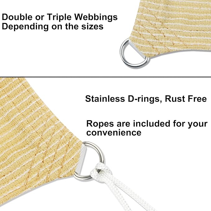 17' x 19' Beige Outdoor Sun Shade Sail Canopy ??UV Resistant Permeable Awning Fabric for Patio, Garden, Backyard, Pergola, Carport, Lawn Shelter Cover