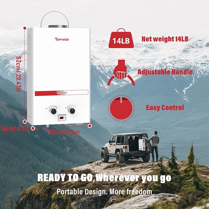 Propane Water Heater Tankless, 8L Portable Water Heater,2.11GPM Gas Portable Hot Water Heaters with Multi-Protection, Instant Camping Water Heaters for Camping, Outdoors Shower RV Shower,White