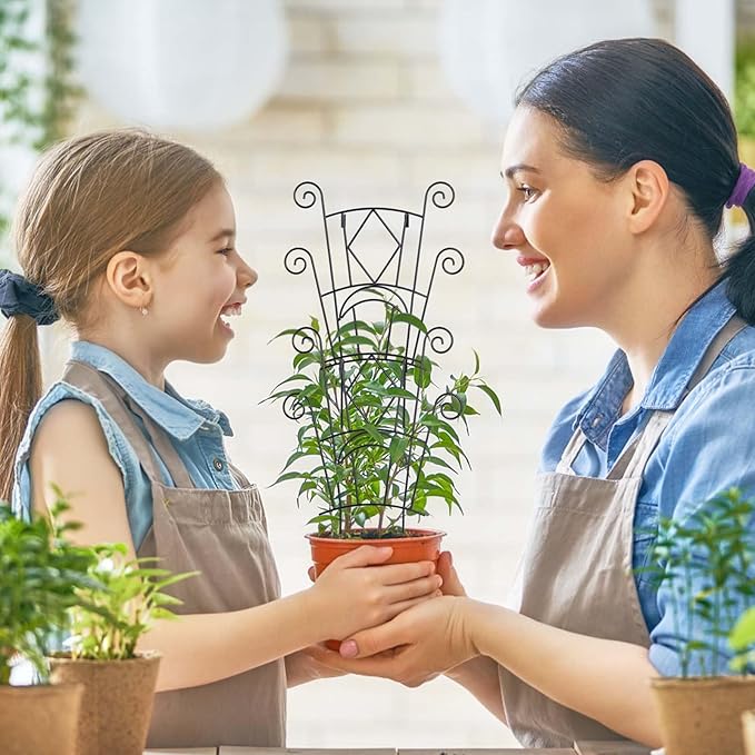 4 Pack Stackable Metal Plant Trellis for Climbing Plants Outdoor/Indoor - Sturdy Garden Trellis for Potted Plants, Vine Support Stakes with Rustproof Design- Decorative Plant Support